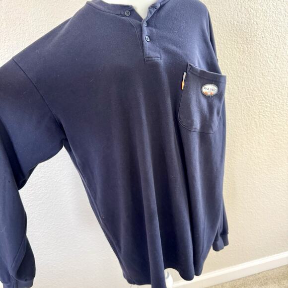 RASCO FR 3 Button Pullover Long Sleeve Shirt Men’s 2XL Flame Resistant Navy - Picture 2 of 13